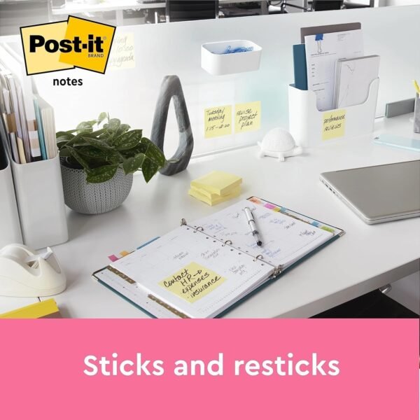 Post-it Notes, Canary Yellow, Hangable Flow Packs, 1 Pad, 100 Sheets, 76 mm x 76 mm - Image 2