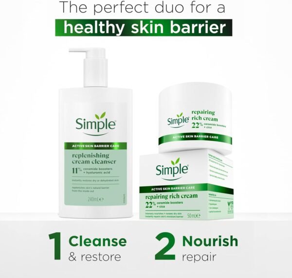 Simple Repairing Rich Face Cream facial moisturiser with 22% ceramide boosters - sensitive skin 50 ml - Image 4
