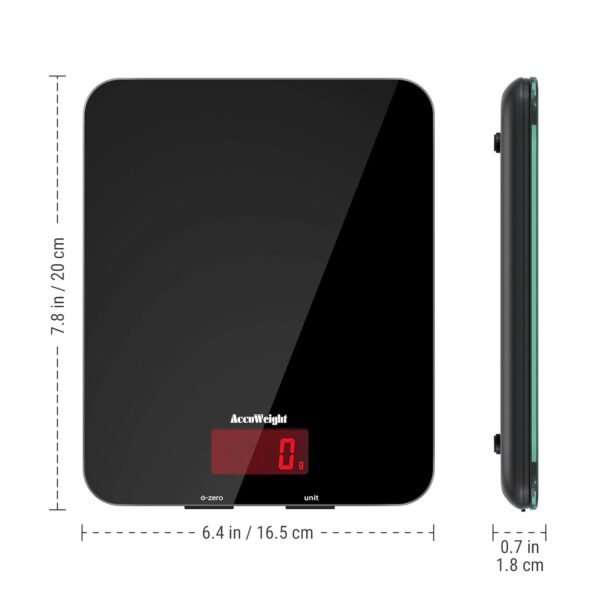 ACCUWEIGHT 201 Digital Kitchen Scales with Tempered Glass Platform Electronic Weighing Food Scale with Backlit LCD, 5kg/11lb - Image 5