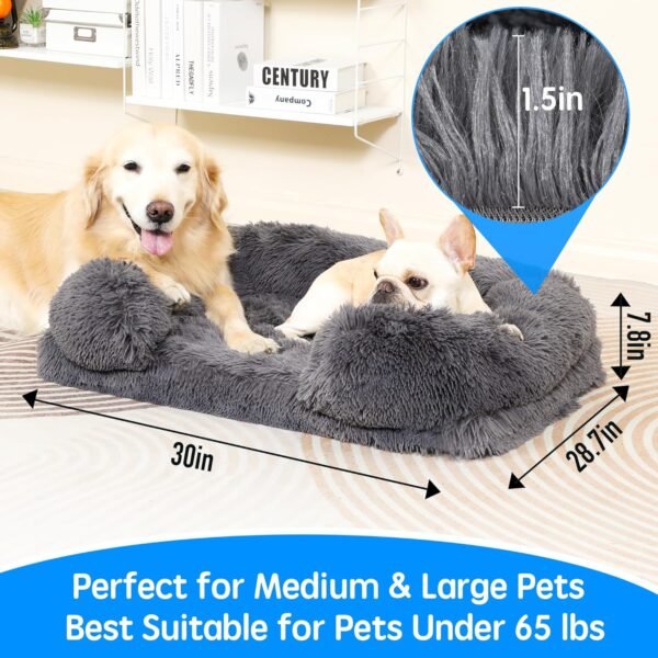 Dog Bed Medium - Pet Bed with Sofa Pillow, Fluffy Dog Sofa, Luxury Dog Bed with Fluffy Plush, Orthopedic Foam - Image 5