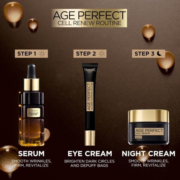 L'Oreal Paris Midnight Serum Cell Renew, Age Perfect Anti-Oxidant Recovery Complex Night Serum For Anti- Wrinkle, Firmness And Radiance, 30ml - Image 4