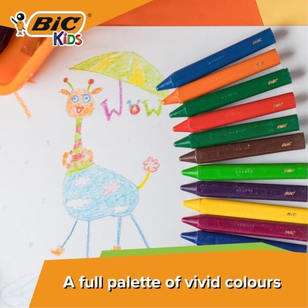 BIC Kids Plastidecor Colouring Crayons - Cardboard Wallet of 12 - Assorted Colours - Ideal For Small Kids - Image 2